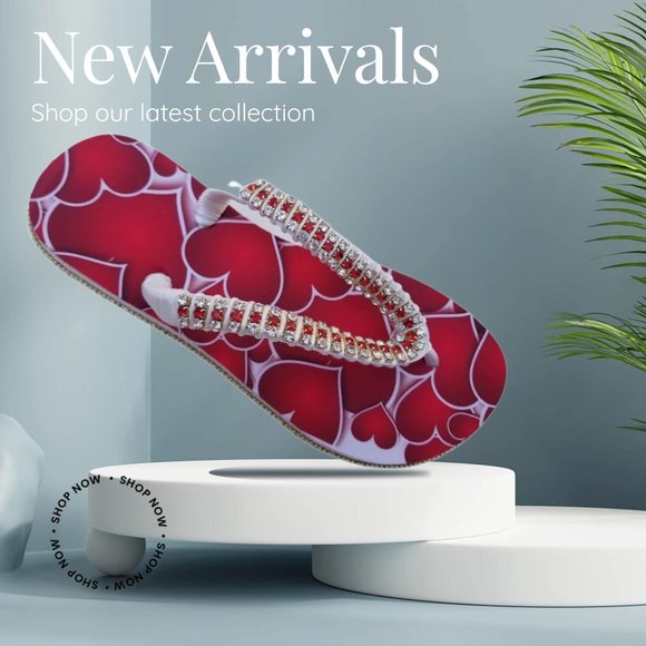 Women's Luxury Flip Flops with hearts, crystals and rhinestones, all occasions. - Picture 1 of 17